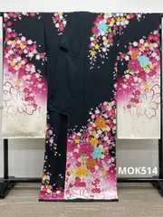 振袖 仮絵羽 京友禅 銀通し 紋意匠 牡丹 正絹 未仕立て品 八掛付き MOK514