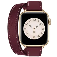 二重巻き型 ワインレッド バンド+ステンレススチゴールドバックル_384041mm コンパチブル アップルウォッチ バンド コンパチブル apple watch バンド レディース レザー 本革 2重巻き 細い iWatch Series 987654321S