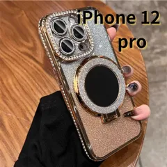 【SHOPS M】iPhone12 pro スマホケース ラメ キラキラ 鏡 ミラー付き スタンド付き シンプル 軽量 おしゃれ かわいい 金 E025