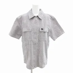 バーバリーブルーレーベル BURBERRY BLUE LABEL 美品 シャツ ジップアップ チェック ロゴ 刺繍 半袖 L ライトグレー /HO