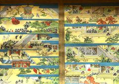河上明清 中国屏風 清明上河図 モチーフ アンティーク 年代物 間仕切