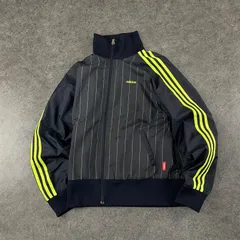 archive adidas Windbreaker 3-Stripes アディダス ウィンドブレーカー フルジップ ジャケット ブルゾン ストライプ 3ストライプ ロゴ刺繍 ハイネック ブラック/イエロー レディース L