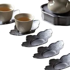 Anychien 茶器 錫製 茶托 茶道具 煎茶道具 5個 セット 花菱 コースター 茶会 茶たく 伝統 工芸(百吉款)