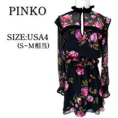 PINKO 長袖 ワンピース USA4 S～M相当 レディース ピンコ イタリア製 シースルー 花柄 ミニワンピ
