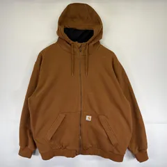 古着 カーハート Carhartt パーカー フルジップ スウェット メッシュ ワンポイントロゴ 大きいサイズ XXL  ブラウン メンズ