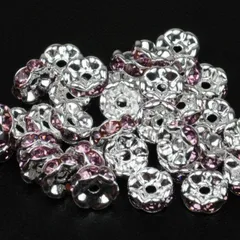 50個　ライトアメジスト　波ロンデル　　(サイズ　5mm 6mm 7mm 8mm 、台座カラー　シルバー　ゴールド　選択可能) スペーサー　ブレスレット　アンクル　ネックレス　イヤリング　ピアス　ハンドメイド　アクセサリー　パーツ