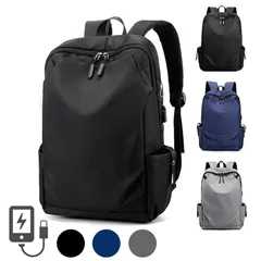 無地 防水 大容量 シンプル リュック バックパック パソコン アウトドア 外付きUSBポート パソコンバッグ 軽量PC収納 ビジネス ビジネスリュック かばん 鞄 USB 収納 通学 スクール 通勤