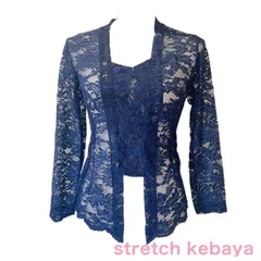 Kebaya 長袖ストレッチ クバヤ ネイビー レーストップス インドネシア 民族衣装のサムネイル