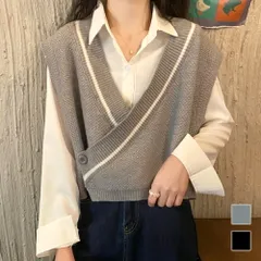 ショート丈Vネックベスト レディース トップス 春服 秋 10代 20代 30代 韓国ファッション ショート丈 オフィスカジュアル ベーシック 着回し