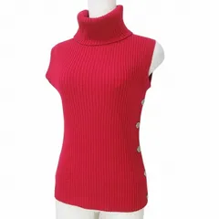 バーバリー ロンドン BURBERRY LONDON ノースリーブニット セーター リブ タートルネック サイドボタン ノバチェック ウール 厚手 1 S相当 赤 レッド X