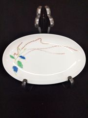 皿 宮内庁御用達 深川製磁 楕円 水引草 オーバルプレート 白磁 新品