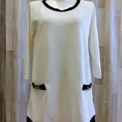 CECIL McBEE セシルマクビー 七分袖 チュニック ワンピース M ホワイト×ブラック モノトーン 裾レース ゴールドビジュー付き