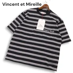 【新品 未使用】 Vincent et Mireille ヴァンソンエミレイユ ロゴ刺繍★ 半袖 ボーダー Tシャツ カットソー Sz.36　メンズのサムネイル