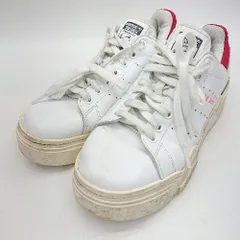 ◇ Θ adidas アディダス ブランドロゴ刺<!-利用不可文字-!> ボア ローカットスニーカー サイズ23.5 ホワイト レッド系 レディース E  【1501160006547】