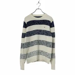 TOMMYHILFIGER ニット セーター XS ホワイト ネイビー トミーヒルフィガー クルーネック ボーダー柄 古着卸 アメリカ仕入 a508-7228