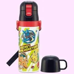 Color:ブラック スケーター(Skater) 子供用 ステンレス 水筒 2way 直飲み 470ml コップ飲み 430ml ポケモン 23 子供に優しい軽量タイプ 男の子 保温・保冷ポケットモンスター waterbottle スポーツボトル かわいい キ