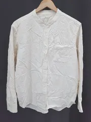 ◇ ⊂ MUJI 無印良品 ムジルシ ナチュラル　シンプル　バンドカラー 長袖 コットンシャツ サイズＬ アイボリー系 メンズ E  【1411130008764】