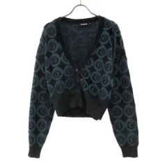 デシグアル 総柄 長袖 ニットカーディガン M ブラック×グリーン Desigual レディース