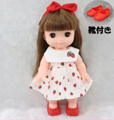 メルちゃん服 ソランちゃん いちご柄ワンピース&ヘアバンド&靴　 3点セット