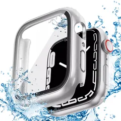 新品 for Apple Watch防水ケース Series6/SE/5/4 44mm/40mm アップルウォッチ保護カバー ガラスフィルム 一体型 PC素材 タッチ感良好 全面保護 装着簡単 耐衝撃 高透過率 指紋防止 傷防止(シルバー40mm)