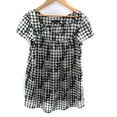 コムサイズム COMME CA ISM カットソー 半袖 ラウンドネック ドット柄 シースルー M 黒 ブラック アイボリー /SM28