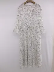 ◇ clear クリア ドット 水玉 Vネック ドロスト 八分袖 膝下丈 ワンピース サイズF ホワイト系 ブラック レディース P  【1307040023716】