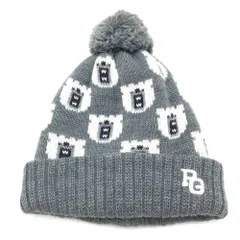 【超美品】パーリーゲイツ ニット帽 グレー×白 総柄 ボンボン付 ウール混  FR  ゴルフウェア PEARLY GATES