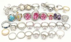 おたからや◆メッキアクセサリー リング 指輪 石付き パール キラキラ系 アクセサリー 大量 おまとめ 《約200g》【F-B06128】②