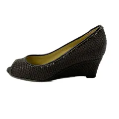 sergio rossi(セルジオロッシ) パンプス 35 1/2 レディース - ダークブラウン オープントゥ/ウェッジソール/編み込み レザー