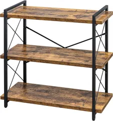 【人気商品】木目調 リビング 幅91cm×奥行30cm×高さ90cm 3段 組立簡単 キッチン オープンラック ディスプレイ 本棚 おしゃれ 棚 スチールラック 収納 木製 古木色 オープンシェルフ HCHQHS