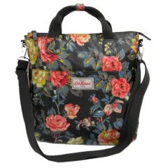 キャスキッドソン Cath Kidston 美品 トートバッグ ショルダーバッグ 2way  キャンバス ビニールコーティング 花柄 ブラック系 黒系 マルチカラー