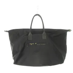 アニエスベー ボヤージュ Agnes b. VOYAGE ボストンバッグ ナイロン レザーハンドル ロゴ 大容量 サイドスナップ 黒 ブラック /AH21 ■GY18