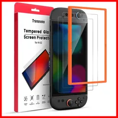 【即発送】自動位置合わせ 気泡ゼロ設計 高透過率 貼り付け簡単 9H硬度 高感度タッチ対 耐衝撃仕様 強化ガラス (オレンジ 2025ニンテンドースイッチ2用 2対応保護画面ガラスフィルム 2枚) TRANSNOVO【2枚+専用枠付】Switch