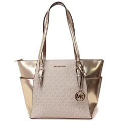 【新品 未使用】MICHAEL KORS マイケルコース アウトレット バッグ トートバッグ シャーロット MKシグネチャー メタリック ラージ トップ ジップ 35F4GCFT3V PALE