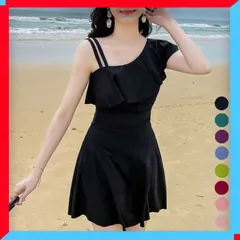 新品 ワンショルダーワンピース水着 レディース 体型カバー 肩出し 盛れる 無地 ママ水着 春夏 【送料無料】