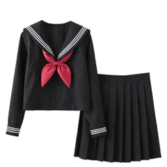 新品 [Aculldo] セーラー服 黒 半袖 長袖 スカート ロング 3点セット 金魚結び 白三本 関西襟 前開き 可愛い コスプレ 学生制服 JK制服 高校生 学生 制服 学園祭 文化祭 仮装 本格制服 コスチューム