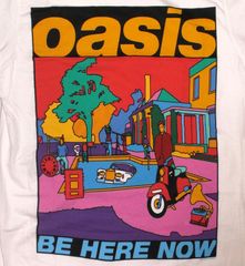 オアシス Tシャツ OASIS BE HERE NOW ILLUSTRATION (Yellow Logo) 正規品 白 ロックTシャツ
