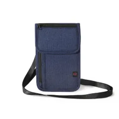 ☆ ネイビー ☆ パスポートケース スキミング防止 セキュリティポーチ トラベル パスポートケース スキミング防止 首下げ セキュリティポーチ パスポート入れ 薄型 軽量 ポシェット バッグ ネックポーチ 旅行グッズ 2way ストラップ 面ファスナー 撥水