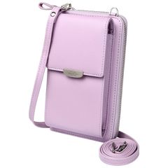 【人気商品】one_size アップグレード版 ジッパー パープル - A 女性用 クレジットカードスロット付き 携帯電話財布 小さなクロスボディバッグ KUKOO