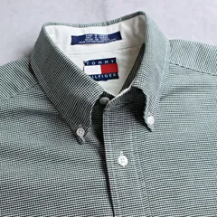 【TOMMY HILFIGER】90年代 クレスト刺しゅう トミーヒルフィガー ボタンダウン 長袖チェックシャツ Lサイズ位