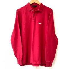 ペルー製◎ (^w^)b NIKE GOLF ナイキ ゴルフウェア ハーフボタン 長袖 ポロシャツ ロゴ刺繍 コットン100% トップス シンプル カジュアル スポーティ レッド メンズ 男性 サイズ M