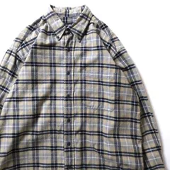 90's 00's エディーバウアー チェック コットン ネルシャツ (M) 紺×カーキ ボタンダウン フランネルシャツ 90年代 00年代 旧タグ オールド アメリカ古着 USED  ビンテージ ヴィンテージ