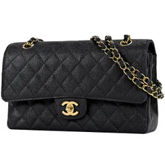 シャネル CHANEL マトラッセ Wフラップ チェーン ショルダーバッグ ココマーク キャビアスキン ブラック A01112 レディース 【中古】