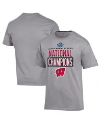 【送料無料】 チャンピオン メンズ Tシャツ トップス Men's Gray Wisconsin Badgers 2025 NCAA Frozen Four Women's Ice Hockey Tournament Champions Locker Room