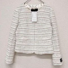 ◎【新品同様】UNTITLED　アンタイトル　LINTON　リントンツイード　ノーカラージャケット　日本製　白　L　ナイロン　コットン　ウール