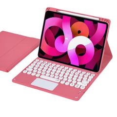 NUWONAYA iPad キーボード ケース iPad 第10/11世代 キーボード カバー タッチパッド搭載 丸型キー 上側Apple Pencil 収納 カラーキーボード 配色 マグネット 脱着式 磁気吸着 多角度調整 かわいい 濃いピンク