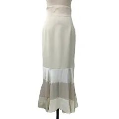 ココディール COCO DEAL スカート マーメイド ロング ハイウエスト ティアード シアー レースアップ リボン サテン シフォン 透け感 1 ベージュ 白 ホワイト