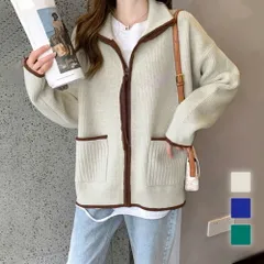 バイカラーニットパーカー レディース 10代 20代 30代 韓国ファッション カジュアル 可愛い 秋 冬 カーディガン アウター 暖かい トップス
