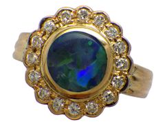 ブラックオパール ダイヤモンドリング K18 7.29g #9 カード鑑別付　Jewelry BlackOpal0.836ct Dia0.26ct Ring