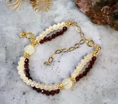 【成功・幸運】宝石質レインボームーンストーン2連デザインジュエリーブレスレット